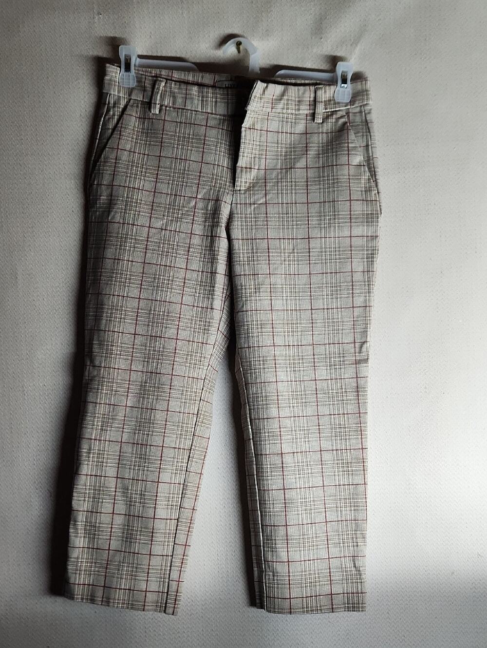 Liverpool Women's Plaid Trousers in Cream with Red Windowpane